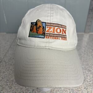 Vintage 90’s Zion National Park Tan Cream Hat Cap Dad 1990’s Moab Nature USA